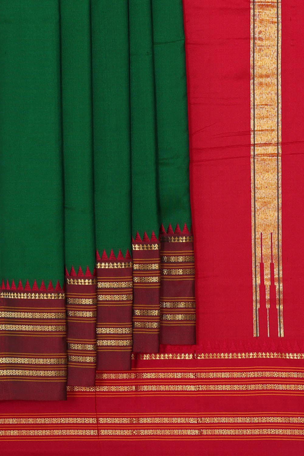 Narayanpet Silk Dark Green Saree