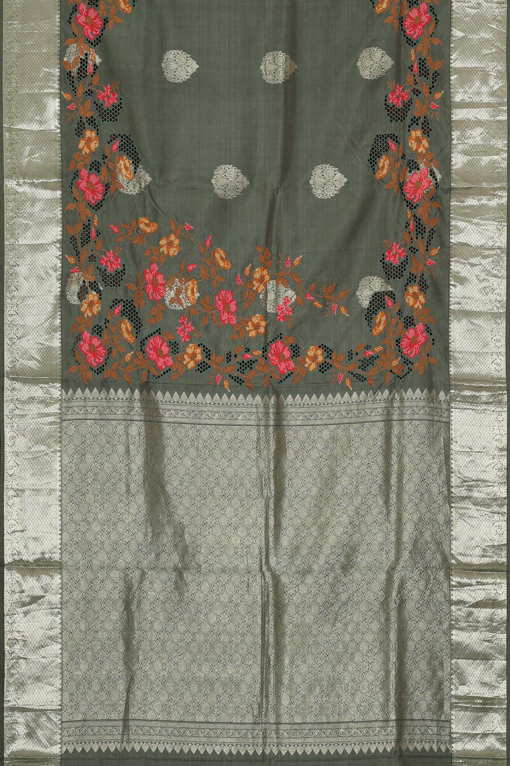 Image of Kanchipattu Grey Embroidered Saree