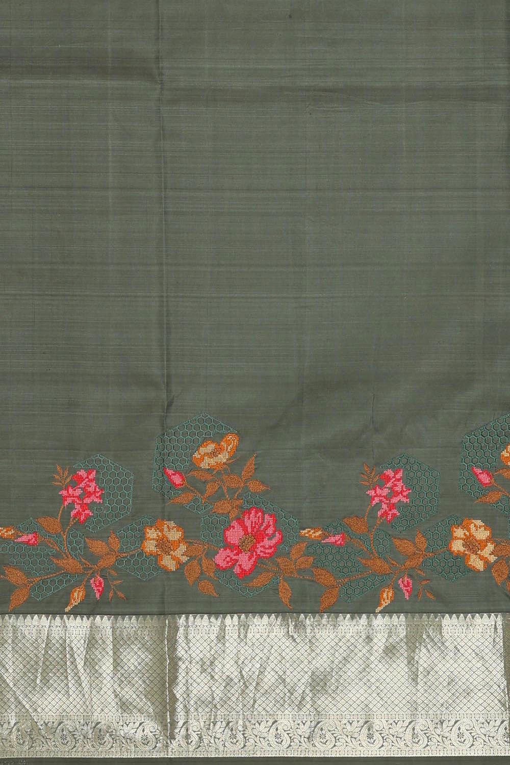 Image of Kanchipattu Grey Embroidered Saree