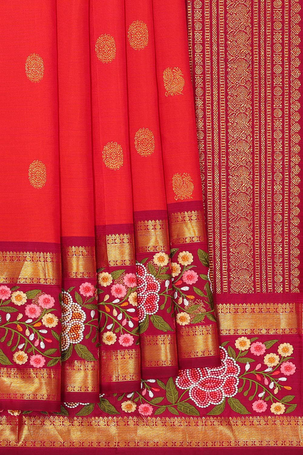 Kanchipattu Red Embroidered Saree