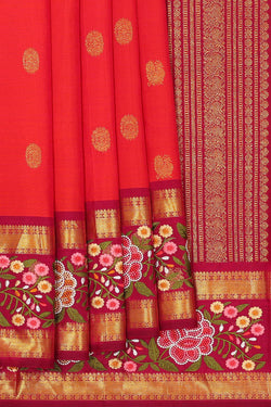 Image of Kanchipattu Red Embroidered Saree