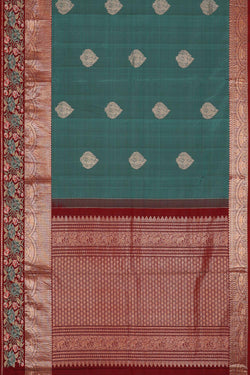 Image of Kanchipattu Dull Teal Green Embroidered Saree