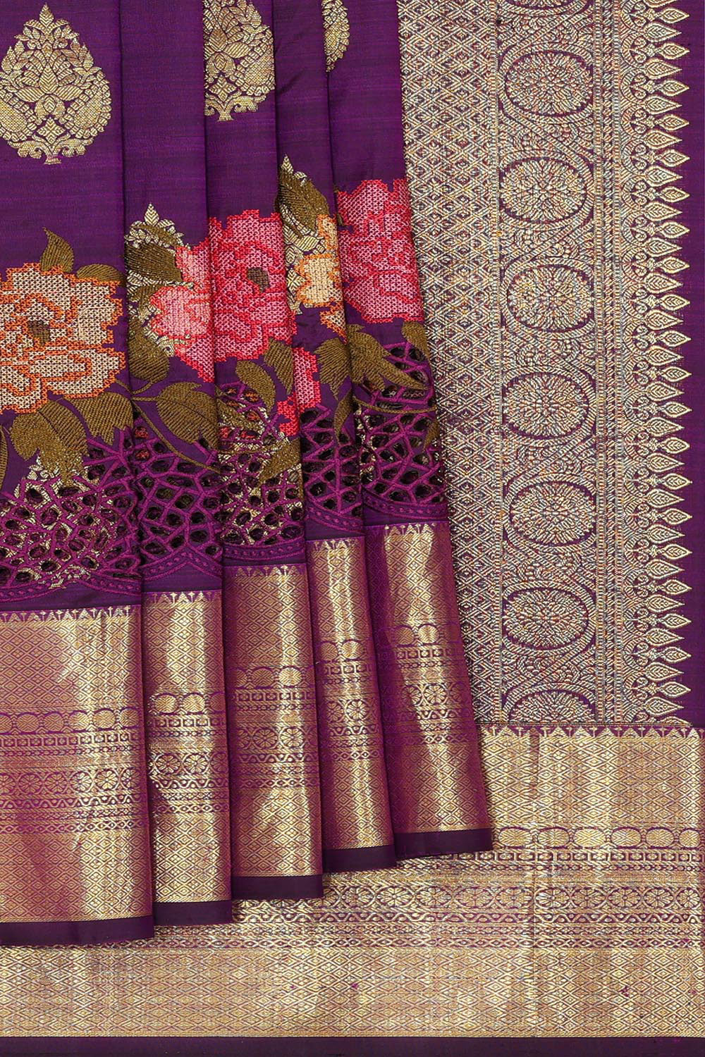 Kanchipattu Purple Embroidered Saree