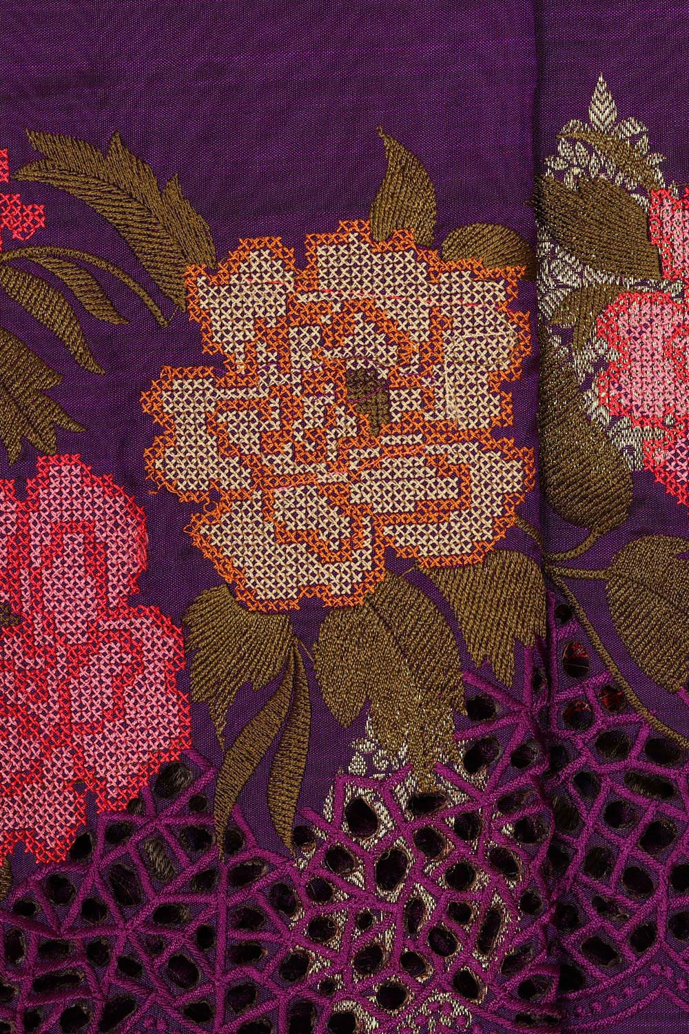 Kanchipattu Purple Embroidered Saree