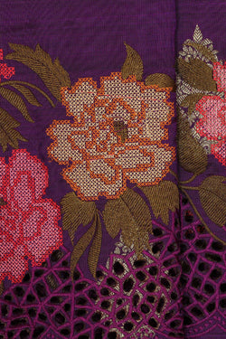 Image of Kanchipattu Purple Embroidered Saree