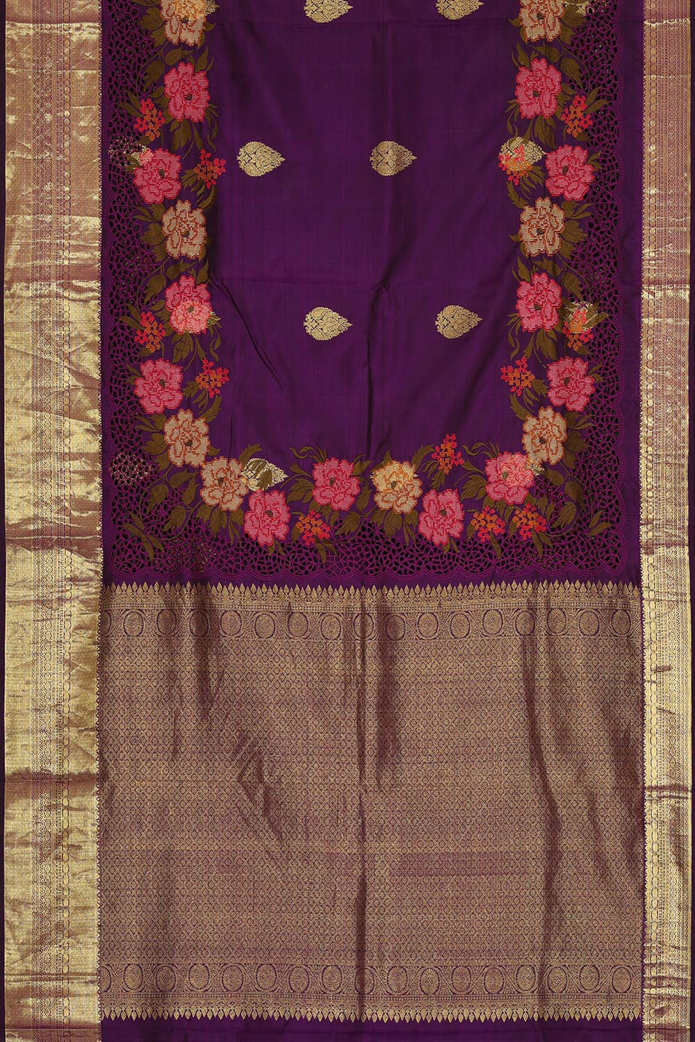 Kanchipattu Purple Embroidered Saree