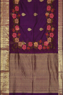 Image of Kanchipattu Purple Embroidered Saree