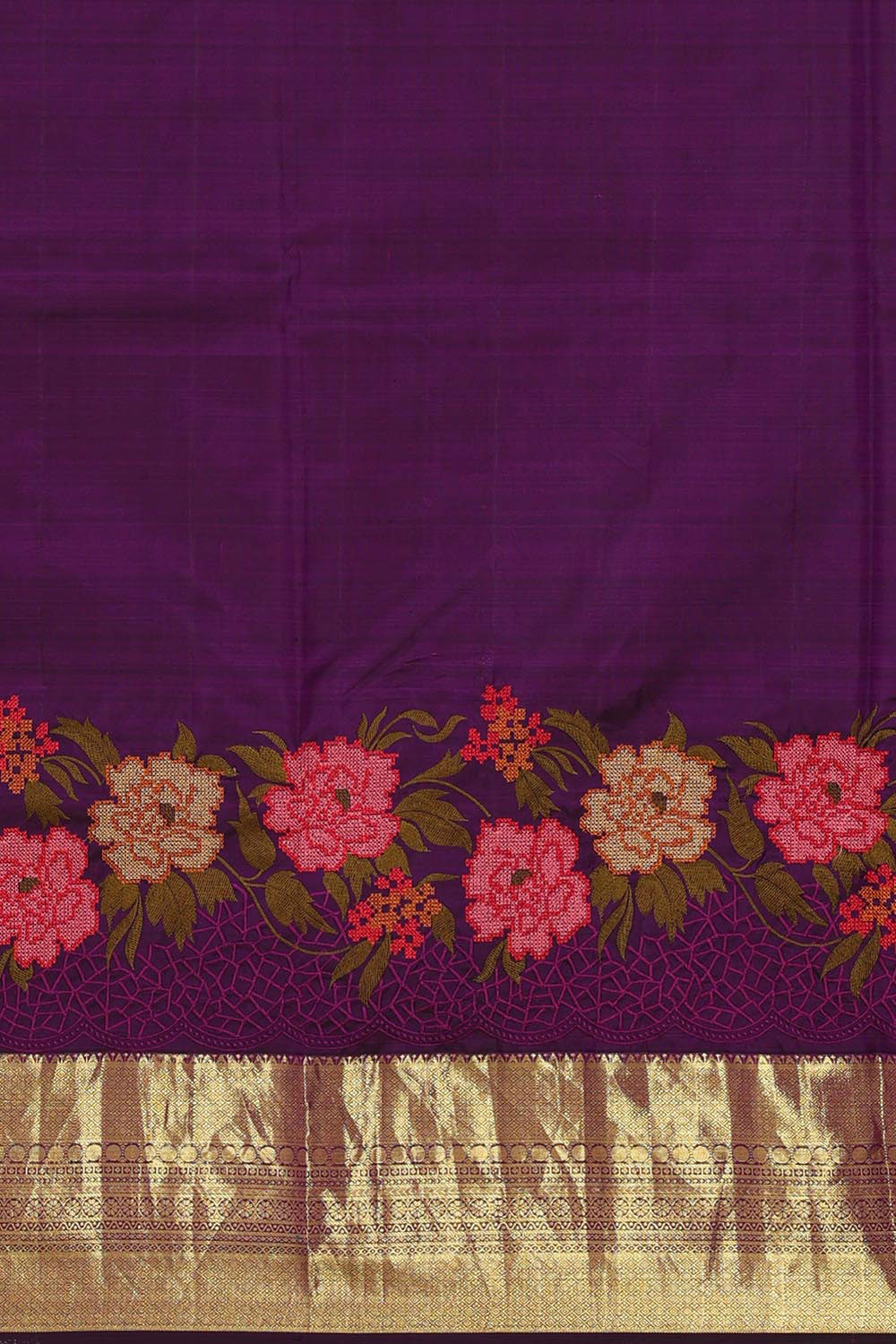 Kanchipattu Purple Embroidered Saree