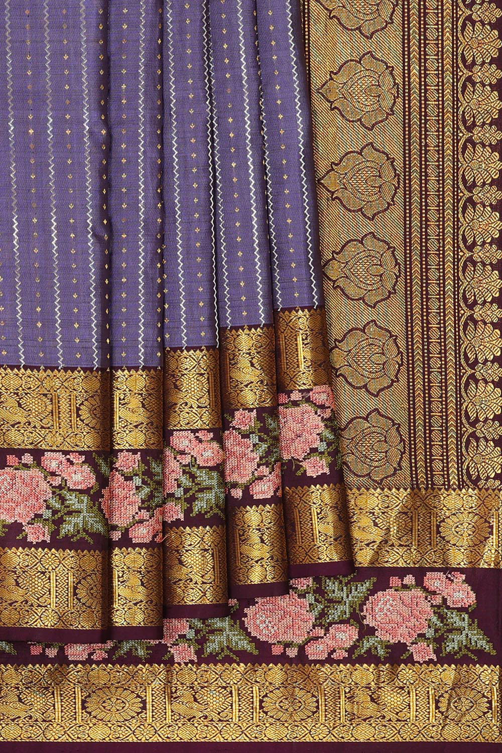 Kanchipattu Dark Lavender Embroidered Saree