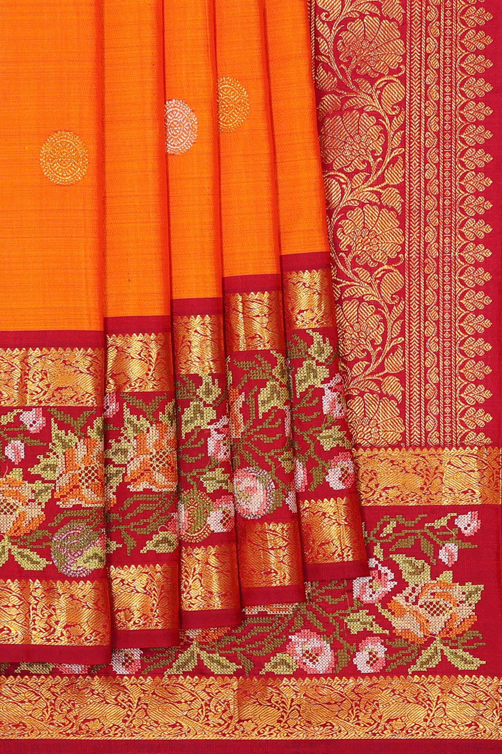 Kanchipattu Orange Embroidered Saree