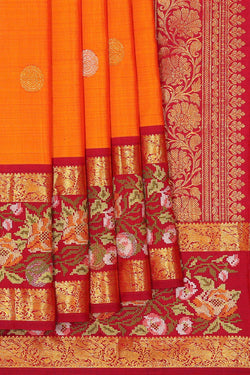 Image of Kanchipattu Orange Embroidered Saree