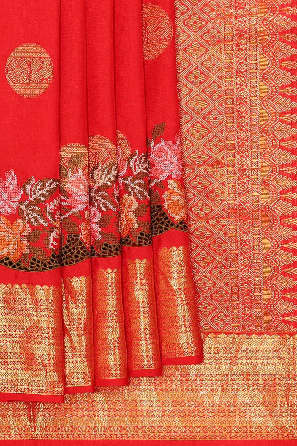 Kanchipattu Red Embroidered Saree