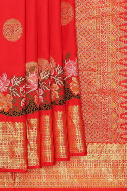 Image of Kanchipattu Red Embroidered Saree