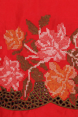 Image of Kanchipattu Red Embroidered Saree