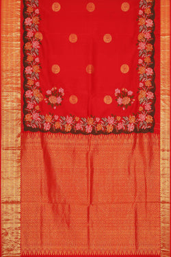 Image of Kanchipattu Red Embroidered Saree