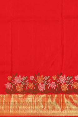 Image of Kanchipattu Red Embroidered Saree