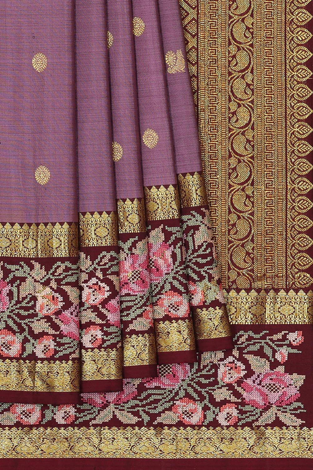 Kanchipattu Dark Lavender Embroidered Saree