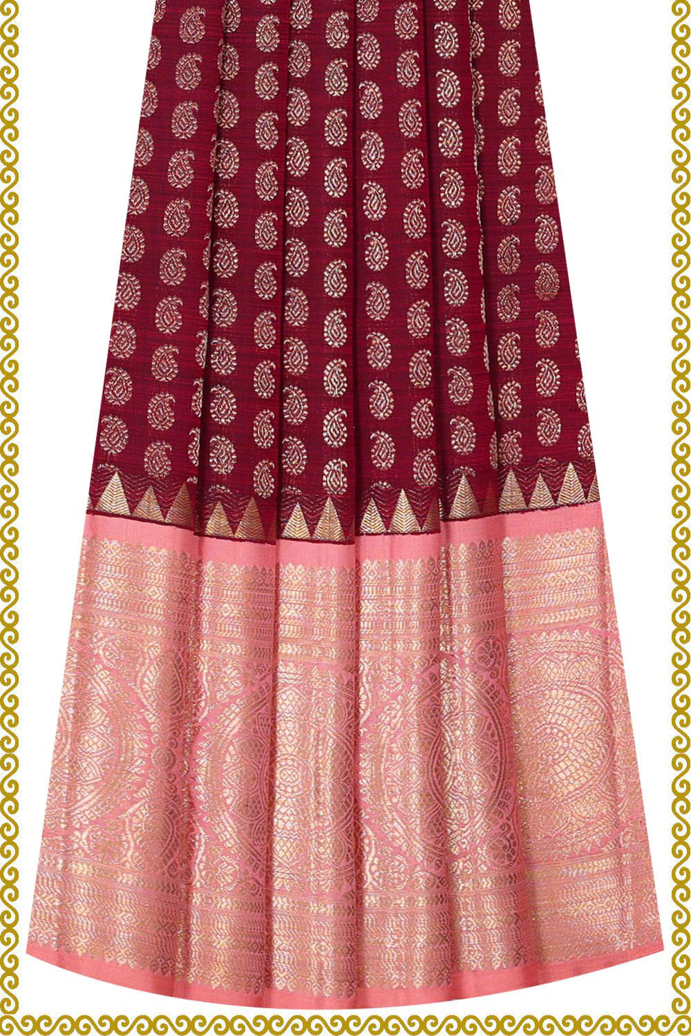 Kanchipattu Wine Red Pavada Unstitched Set