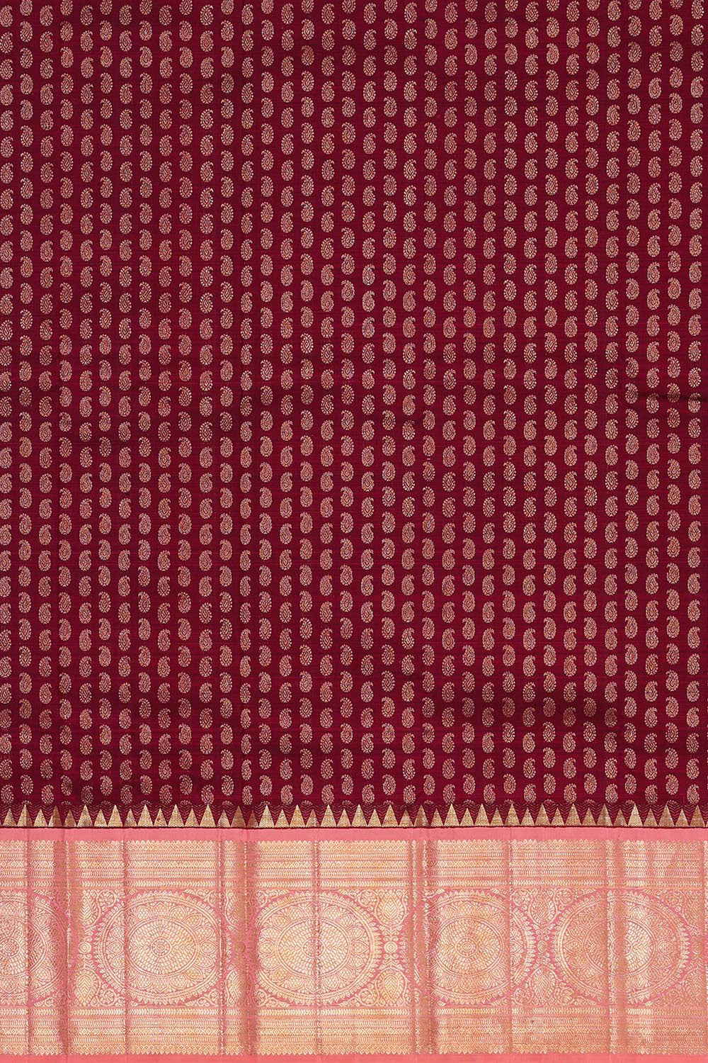 Kanchipattu Wine Red Pavada Unstitched Set