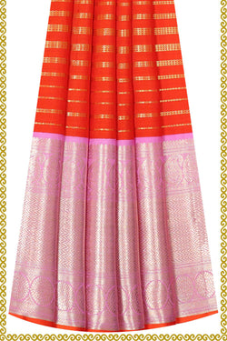 Image of Kanchipattu Dark Orange Pavada Unstitched Set