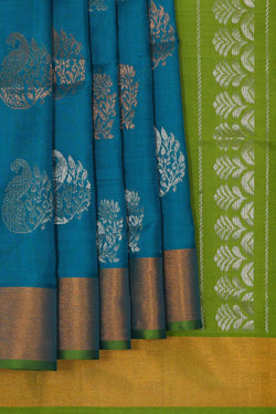 Image of Uppada Silk Peacock Blue Saree