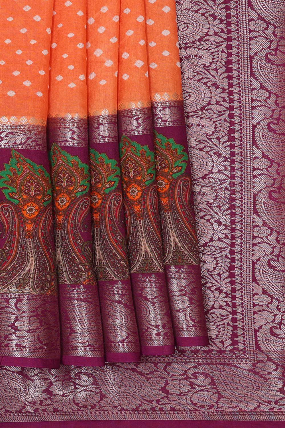 Banarasi Chiniya Orange Bandhani Saree