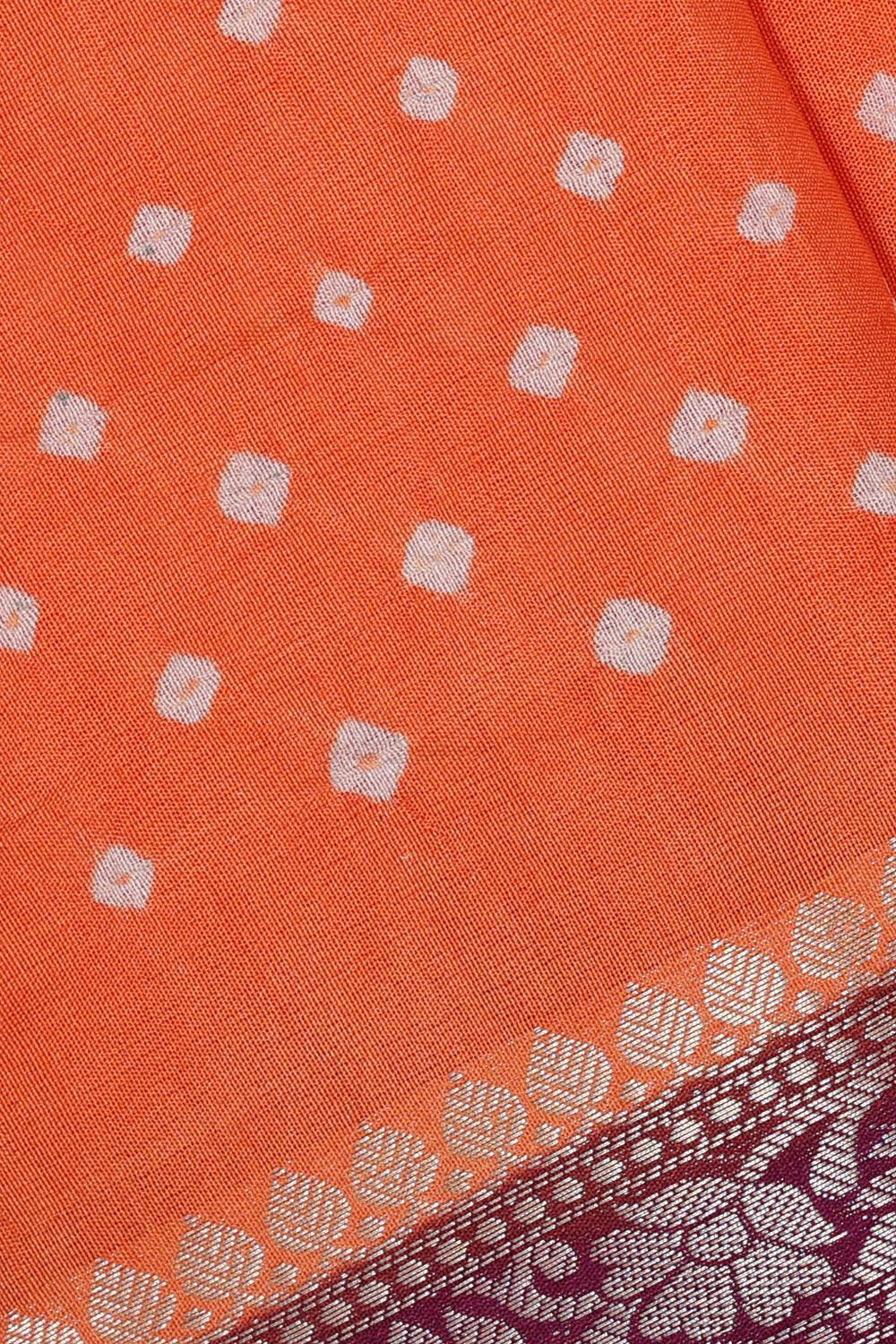 Banarasi Chiniya Orange Bandhani Saree