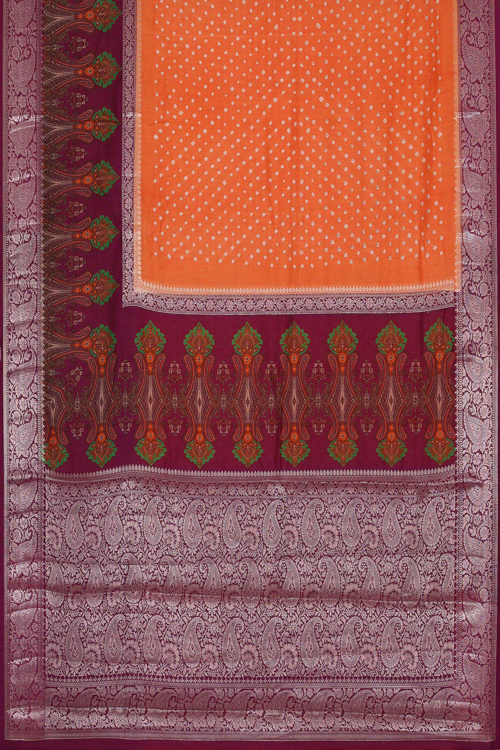 Banarasi Chiniya Orange Bandhani Saree