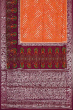 Image of Banarasi Chiniya Orange Bandhani Saree