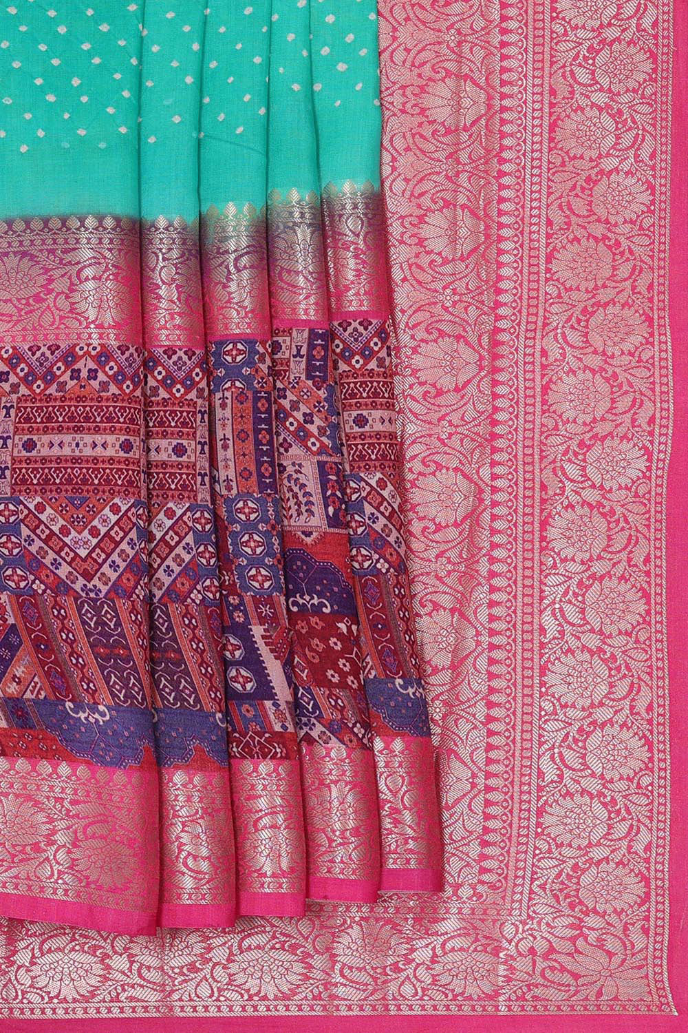 Banarasi Chiniya Sea Green Bandhani Saree