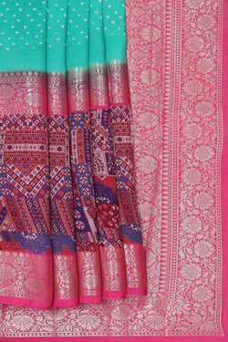 Image of Banarasi Chiniya Sea Green Bandhani Saree