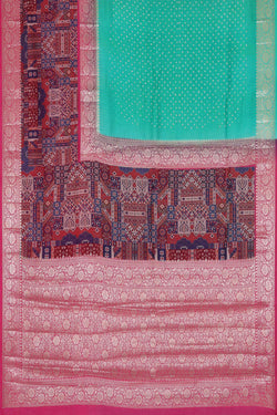 Image of Banarasi Chiniya Sea Green Bandhani Saree