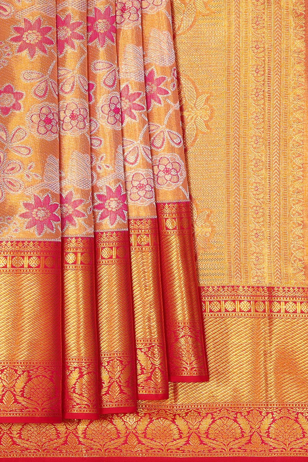 Kanchipattu Peach Tissue Brocade Saree