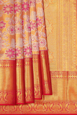 Image of Kanchipattu Peach Tissue Brocade Saree