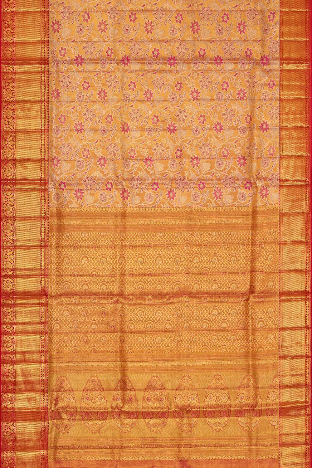 Kanchipattu Peach Tissue Brocade Saree