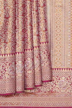 Image of Kanchipattu Golden Dark Magenta Tissue Brocade Saree