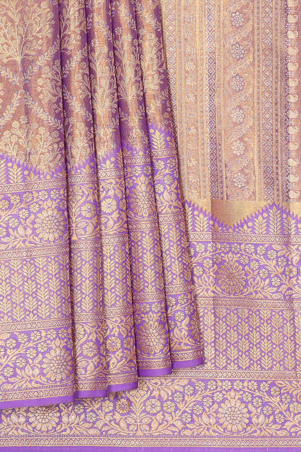 Kanchipattu Golden Lavender Tissue Brocade Saree