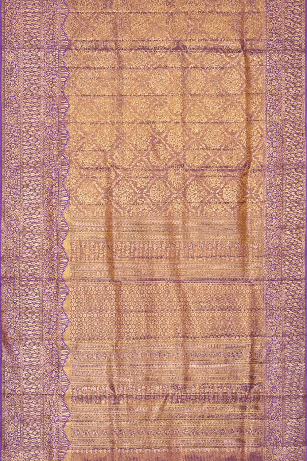 Kanchipattu Golden Lavender Tissue Brocade Saree