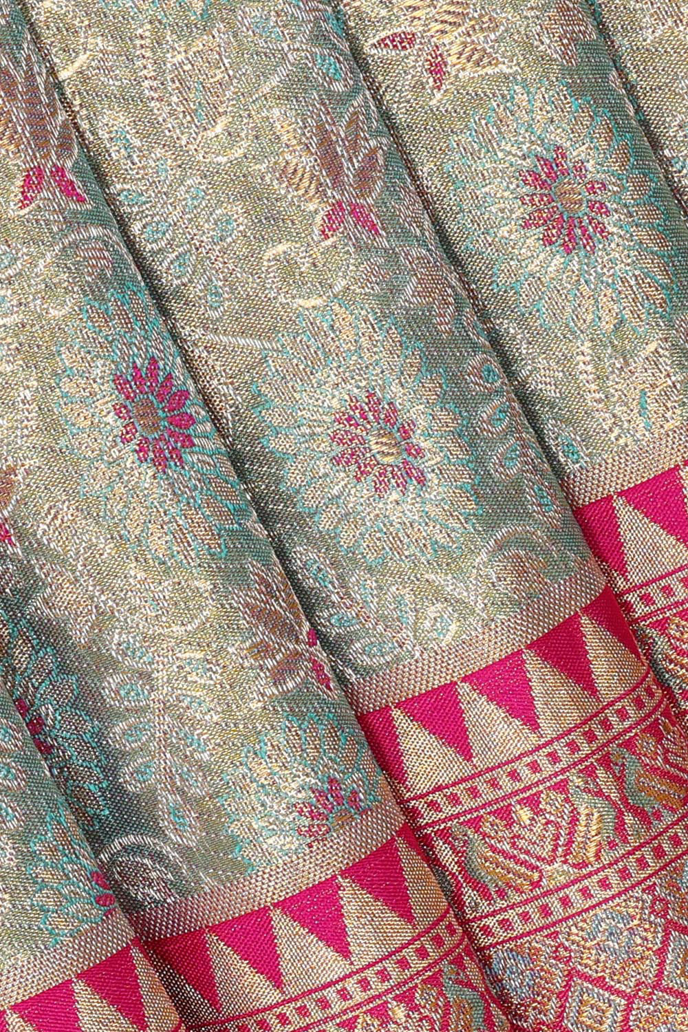 Kanchipattu Golden Sea Green Tissue Brocade Saree