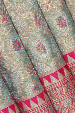 Image of Kanchipattu Golden Sea Green Tissue Brocade Saree