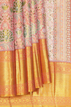 Image of Kanchipattu Peach Pink Tissue Brocade Saree