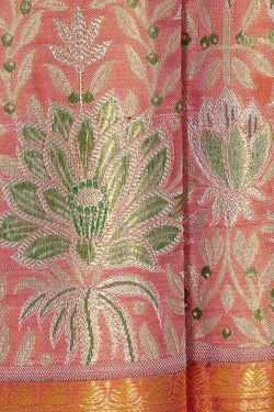 Image of Kanchipattu Peach Pink Tissue Brocade Saree