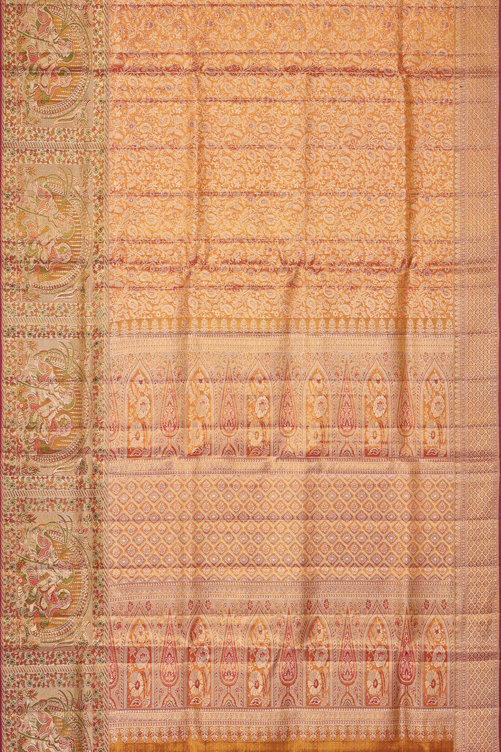 Kanchipattu Golden Orange Tissue Brocade Saree