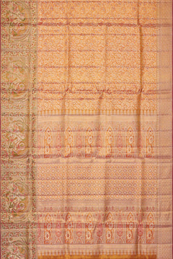 Image of Kanchipattu Golden Orange Tissue Brocade Saree