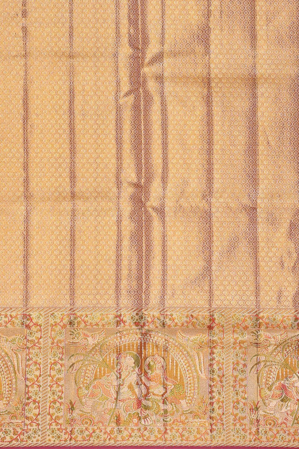 Kanchipattu Golden Orange Tissue Brocade Saree