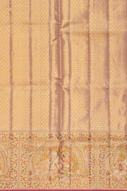 Image of Kanchipattu Golden Orange Tissue Brocade Saree