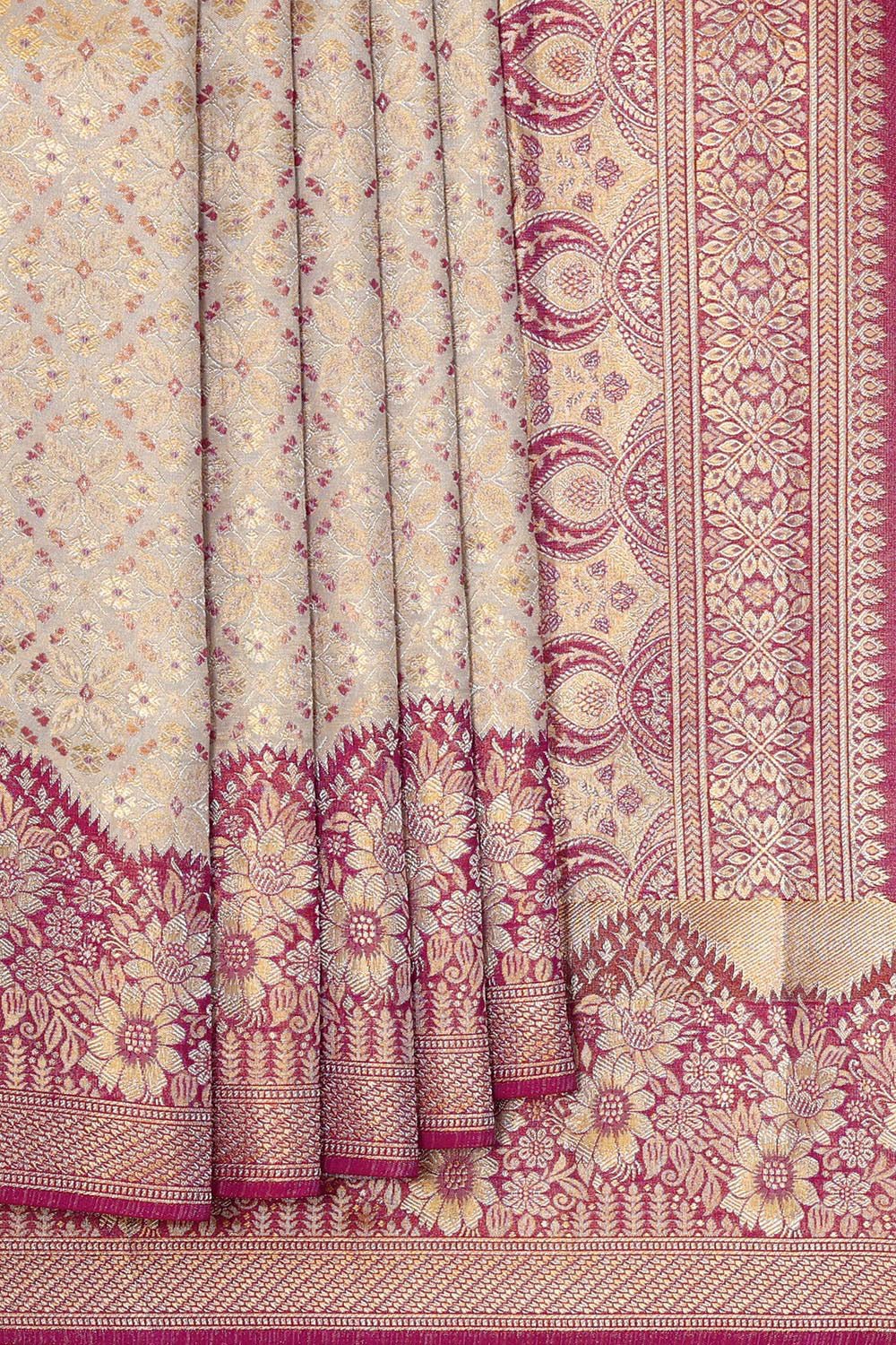 Kanchipattu Cream Tissue Brocade Saree