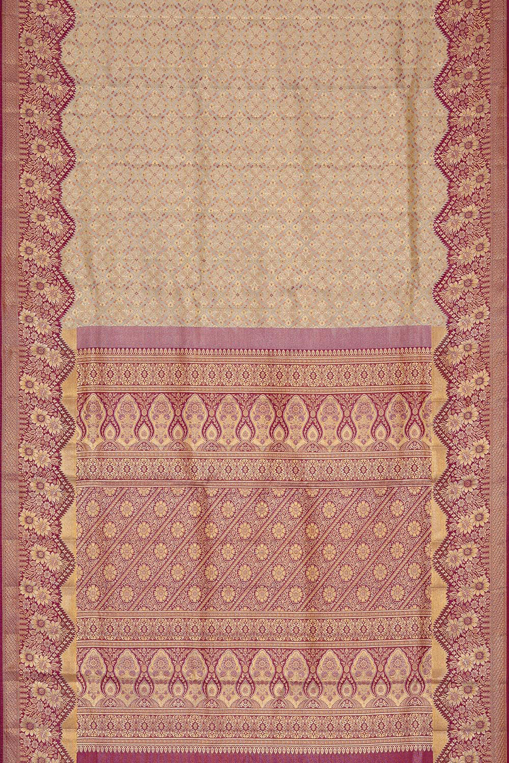 Kanchipattu Cream Tissue Brocade Saree