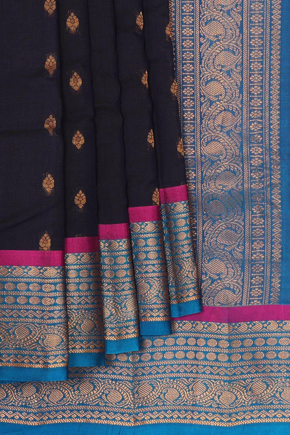 Gadwal Silk Cotton Dark Navy Blue Saree