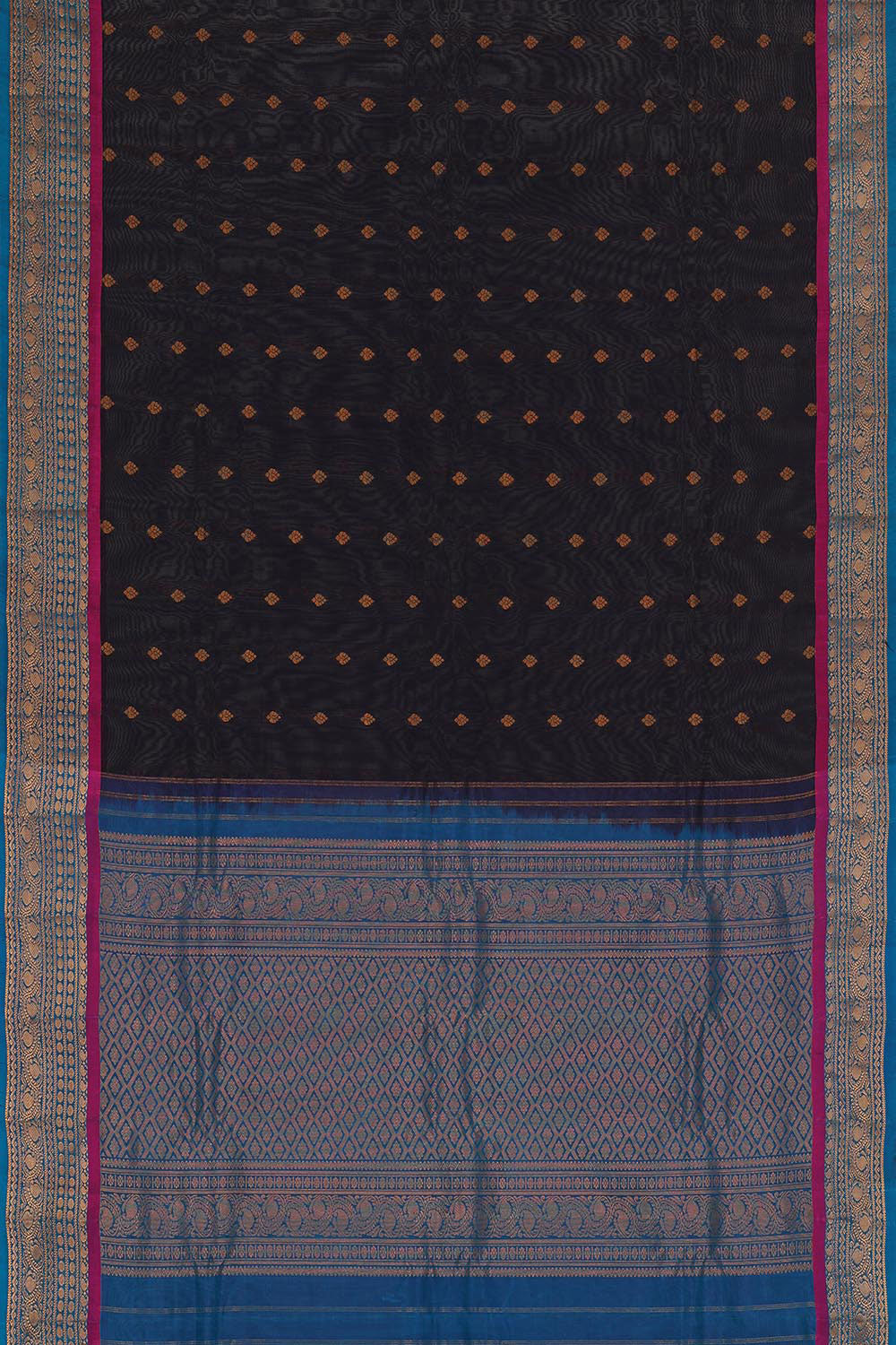 Gadwal Silk Cotton Dark Navy Blue Saree